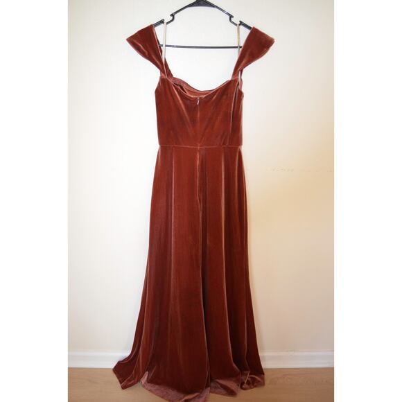 Jenny Yoo Issa Velvet Bridesmaid Off Shoulder Maxi Dress in Cinnamon Rose Sz 4 - Picture 7 of 7